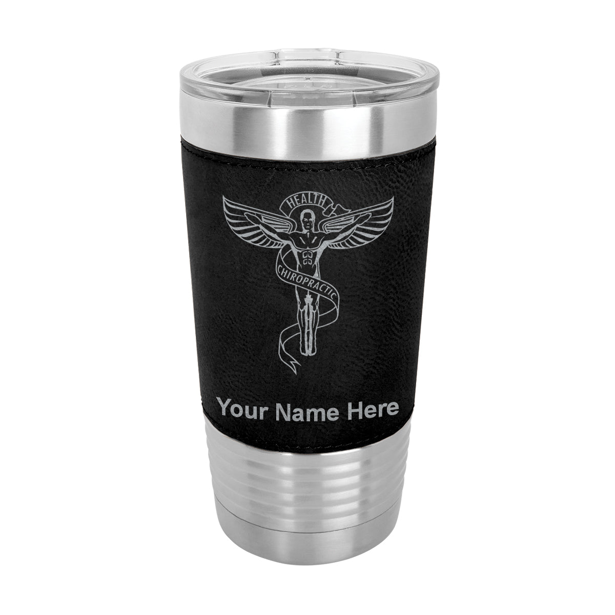 20oz Faux Leather Tumbler Mug, Chiropractic Symbol, Personalized Engraving Included - LaserGram Custom Engraved Gifts