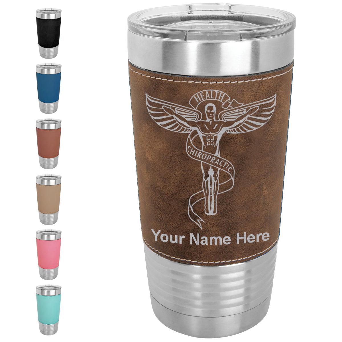 20oz Faux Leather Tumbler Mug, Chiropractic Symbol, Personalized Engraving Included - LaserGram Custom Engraved Gifts