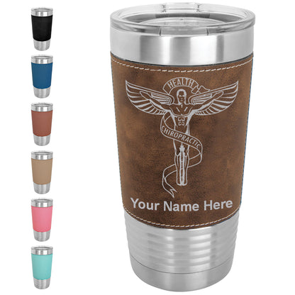 20oz Faux Leather Tumbler Mug, Chiropractic Symbol, Personalized Engraving Included - LaserGram Custom Engraved Gifts