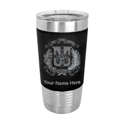 20oz Faux Leather Tumbler Mug, Coat of Arms Dominican Republic, Personalized Engraving Included - LaserGram Custom Engraved Gifts