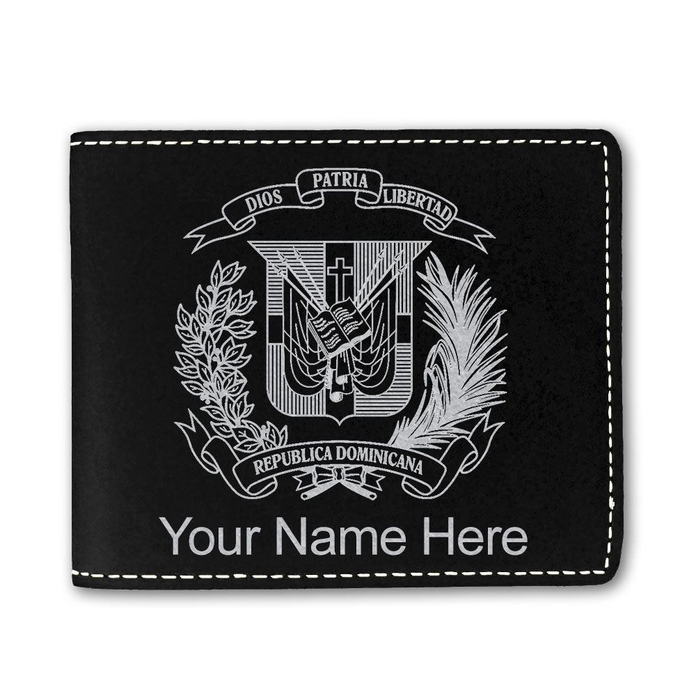 Faux Leather Bi-Fold Wallet, Coat of Arms Dominican Republic, Personalized Engraving Included
