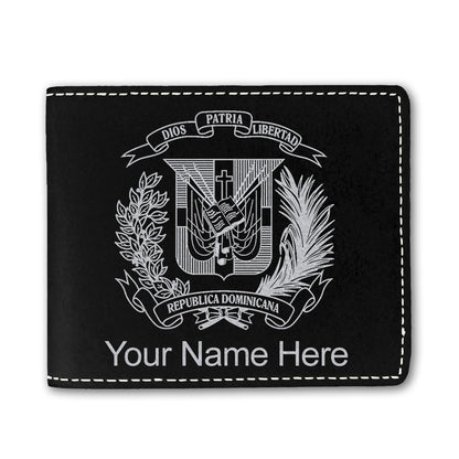 Faux Leather Bi-Fold Wallet, Coat of Arms Dominican Republic, Personalized Engraving Included