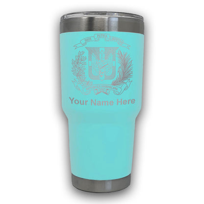 LaserGram 30oz Tumbler Mug, Coat of Arms Dominican Republic, Personalized Engraving Included