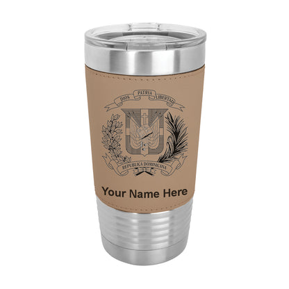 20oz Faux Leather Tumbler Mug, Coat of Arms Dominican Republic, Personalized Engraving Included - LaserGram Custom Engraved Gifts