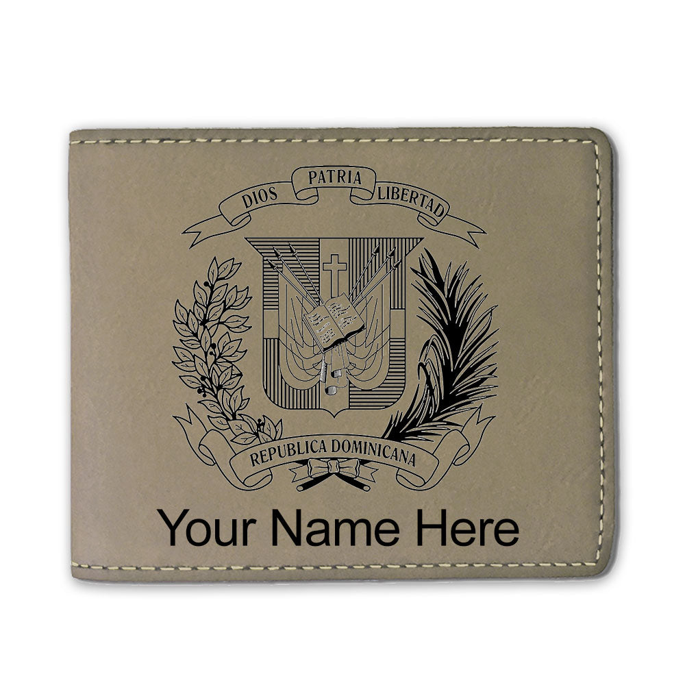 Faux Leather Bi-Fold Wallet, Coat of Arms Dominican Republic, Personalized Engraving Included