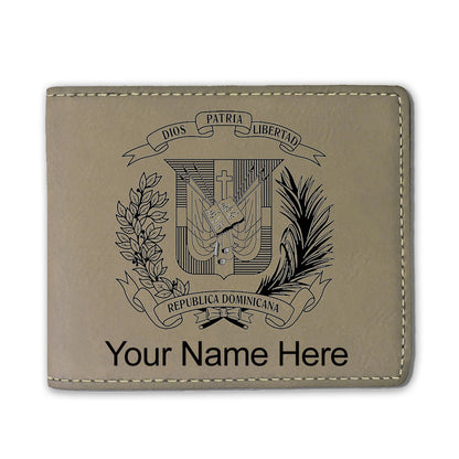 Faux Leather Bi-Fold Wallet, Coat of Arms Dominican Republic, Personalized Engraving Included