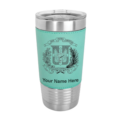 20oz Faux Leather Tumbler Mug, Coat of Arms Dominican Republic, Personalized Engraving Included - LaserGram Custom Engraved Gifts