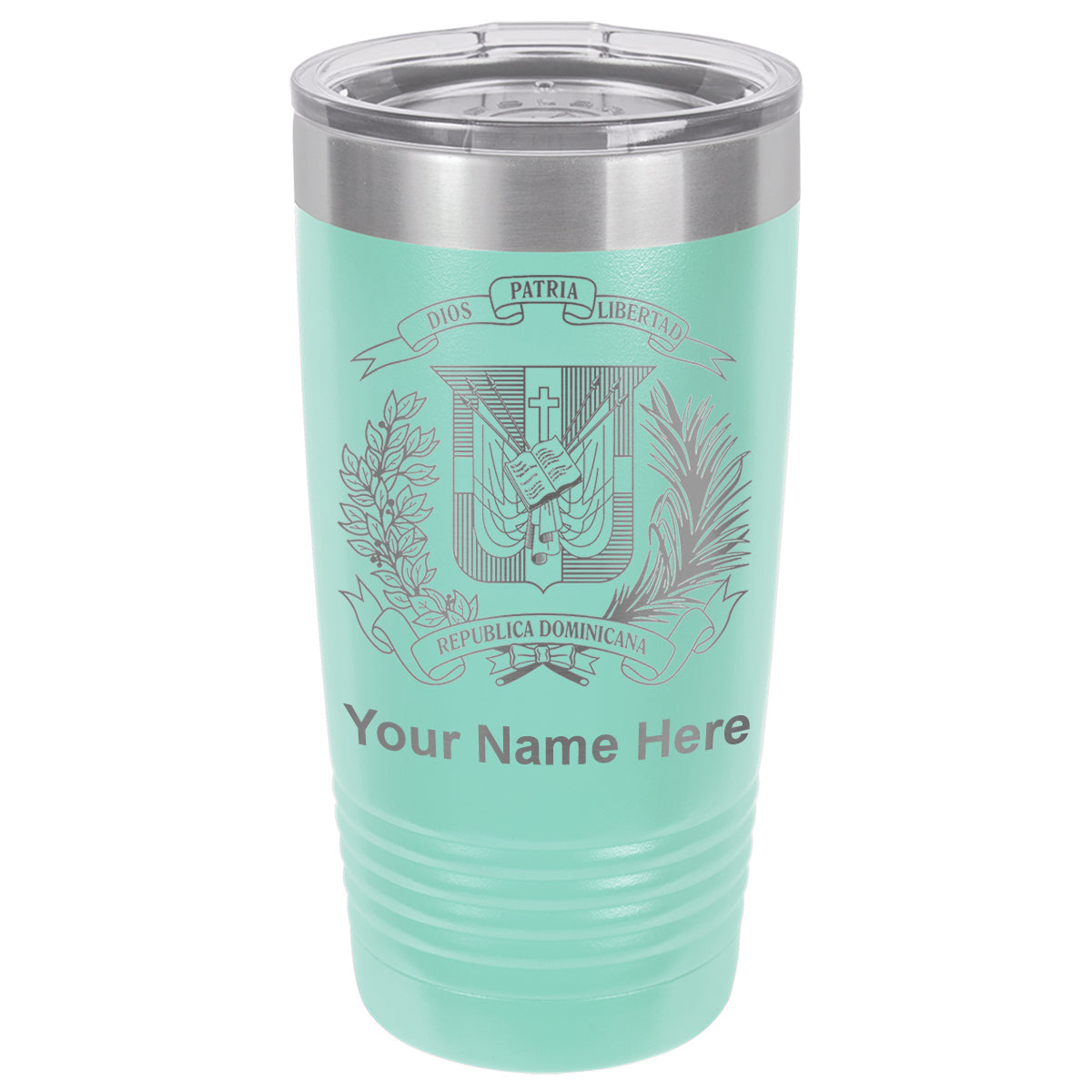 20oz Vacuum Insulated Tumbler Mug, Coat of Arms Dominican Republic, Personalized Engraving Included