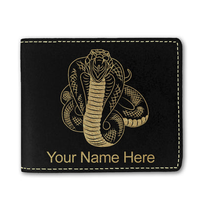 Faux Leather Bi-Fold Wallet, Cobra Snake, Personalized Engraving Included