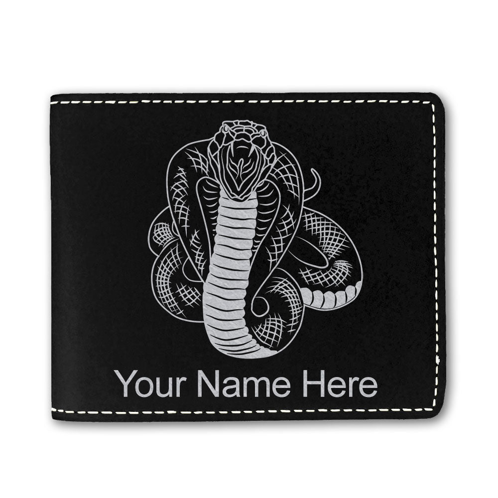 Faux Leather Bi-Fold Wallet, Cobra Snake, Personalized Engraving Included