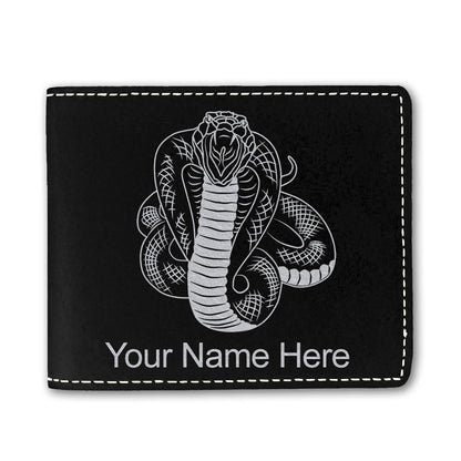 Faux Leather Bi-Fold Wallet, Cobra Snake, Personalized Engraving Included