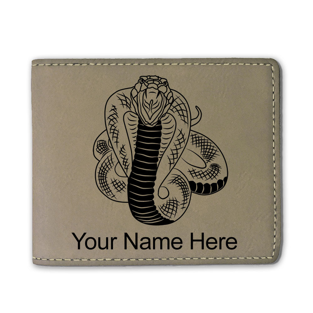 Faux Leather Bi-Fold Wallet, Cobra Snake, Personalized Engraving Included