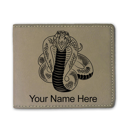 Faux Leather Bi-Fold Wallet, Cobra Snake, Personalized Engraving Included