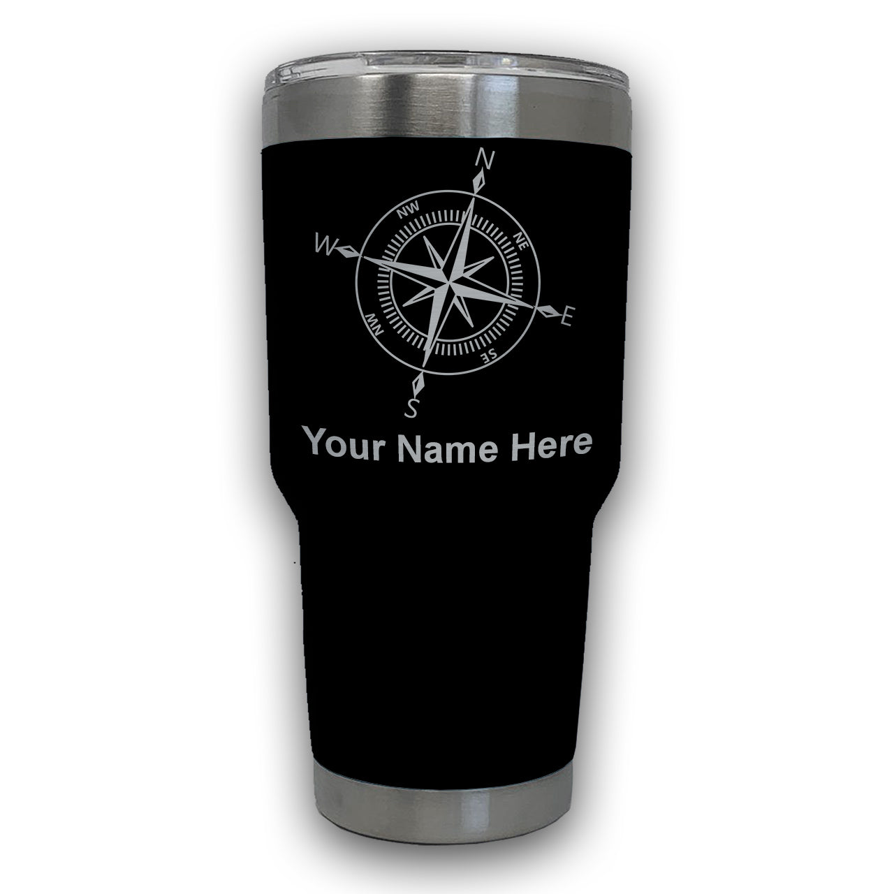 LaserGram 30oz Tumbler Mug, Compass Rose, Personalized Engraving Included
