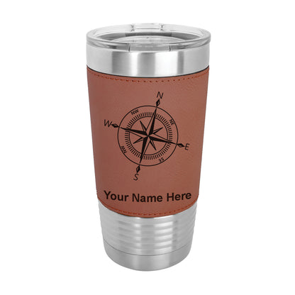 20oz Faux Leather Tumbler Mug, Compass Rose, Personalized Engraving Included - LaserGram Custom Engraved Gifts