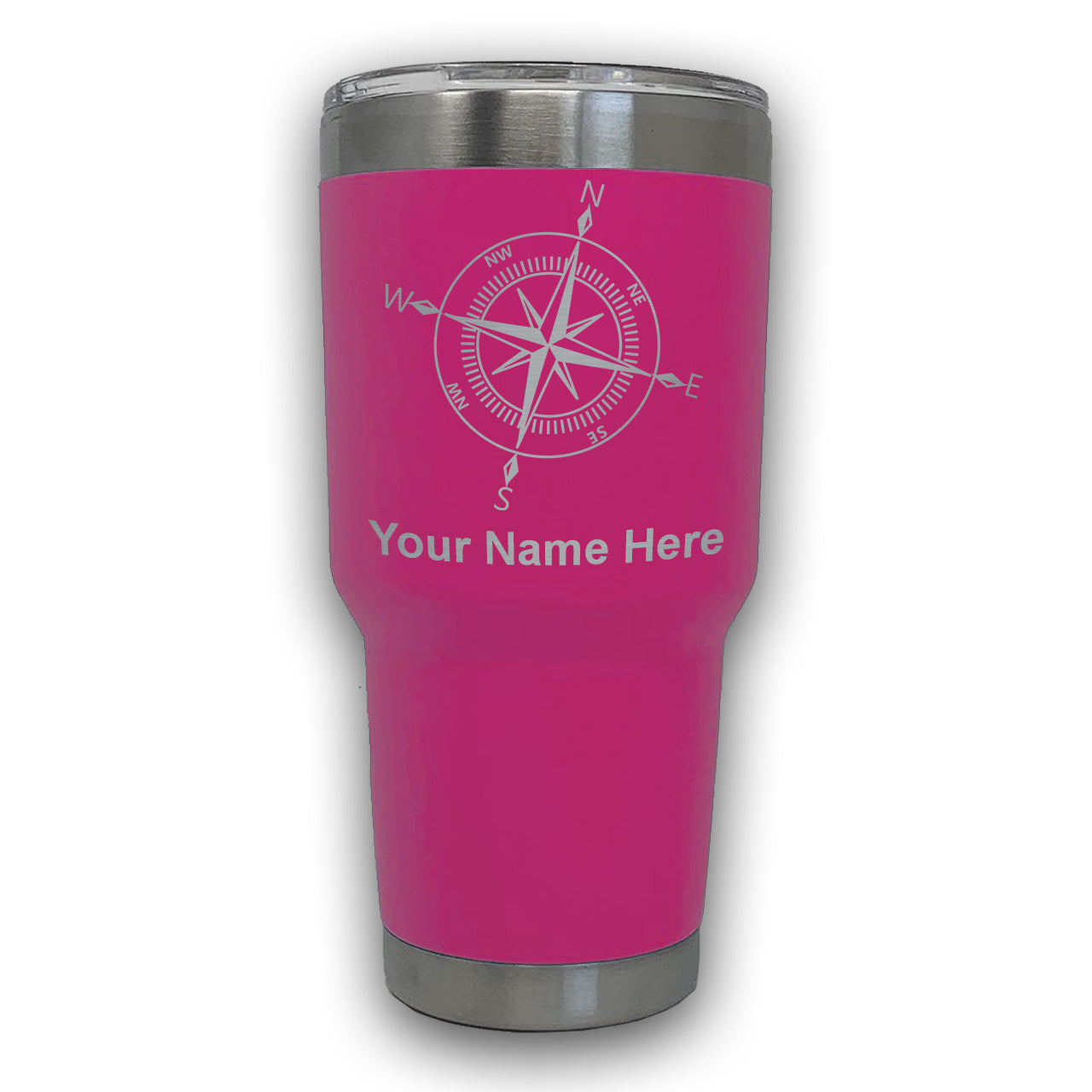 LaserGram 30oz Tumbler Mug, Compass Rose, Personalized Engraving Included
