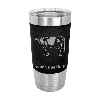 20oz Faux Leather Tumbler Mug, Cow, Personalized Engraving Included - LaserGram Custom Engraved Gifts