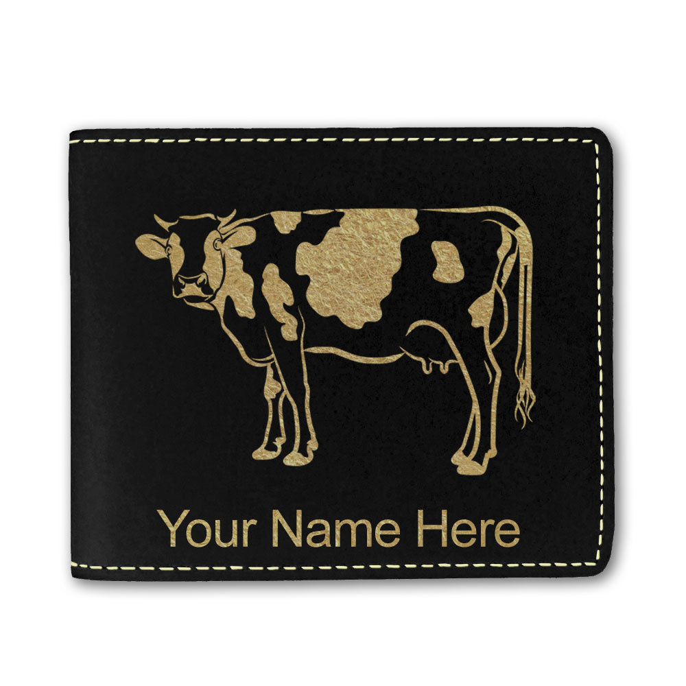 Faux Leather Bi-Fold Wallet, Cow, Personalized Engraving Included