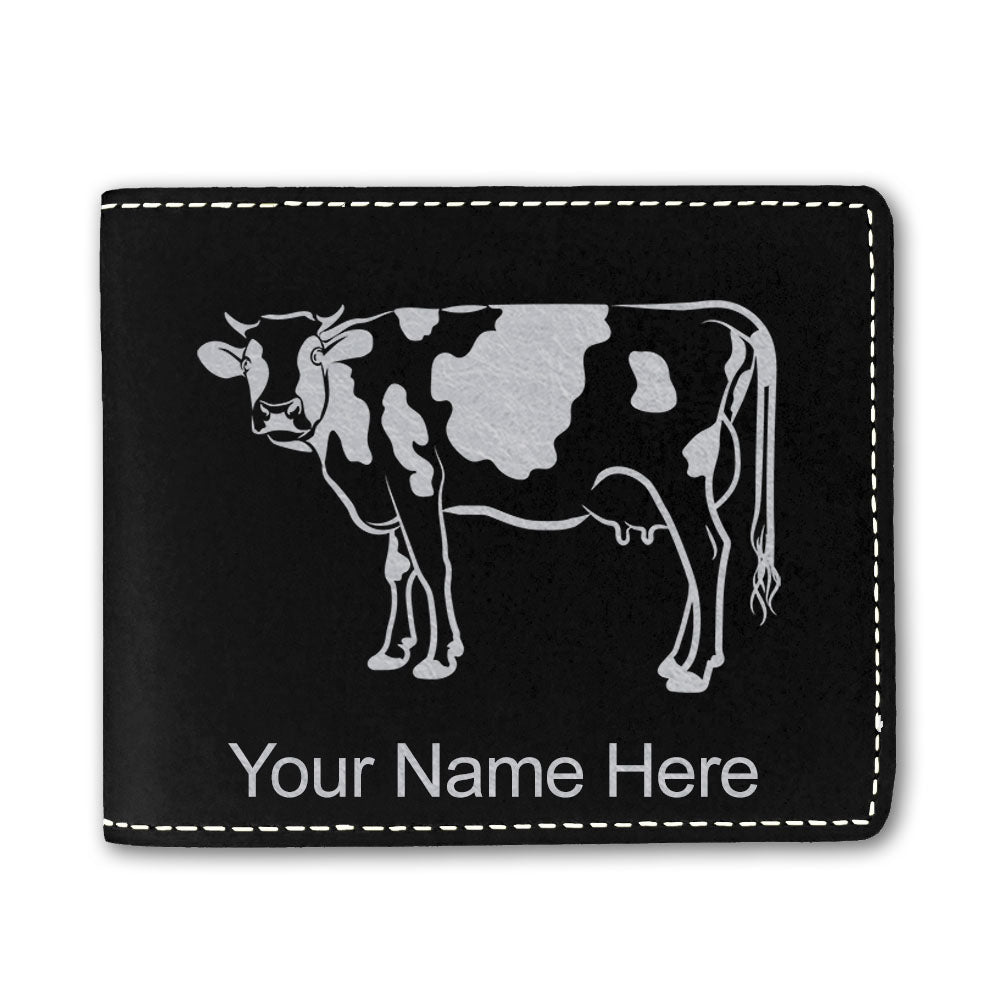 Faux Leather Bi-Fold Wallet, Cow, Personalized Engraving Included