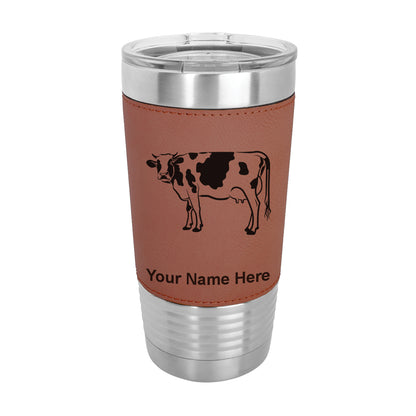 20oz Faux Leather Tumbler Mug, Cow, Personalized Engraving Included - LaserGram Custom Engraved Gifts