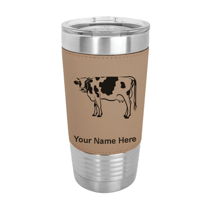 20oz Faux Leather Tumbler Mug, Cow, Personalized Engraving Included - LaserGram Custom Engraved Gifts
