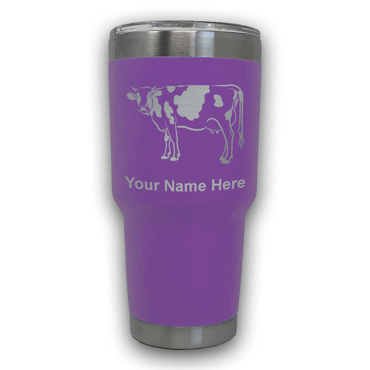 LaserGram 30oz Tumbler Mug, Cow, Personalized Engraving Included