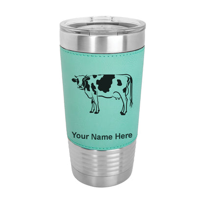 20oz Faux Leather Tumbler Mug, Cow, Personalized Engraving Included - LaserGram Custom Engraved Gifts