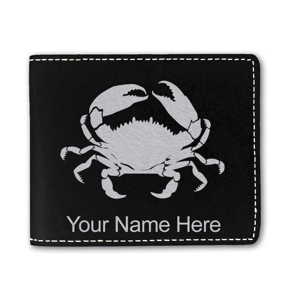 Faux Leather Bi-Fold Wallet, Crab, Personalized Engraving Included