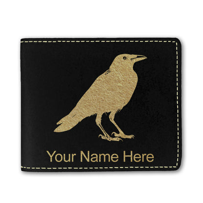 Faux Leather Bi-Fold Wallet, Crow, Personalized Engraving Included