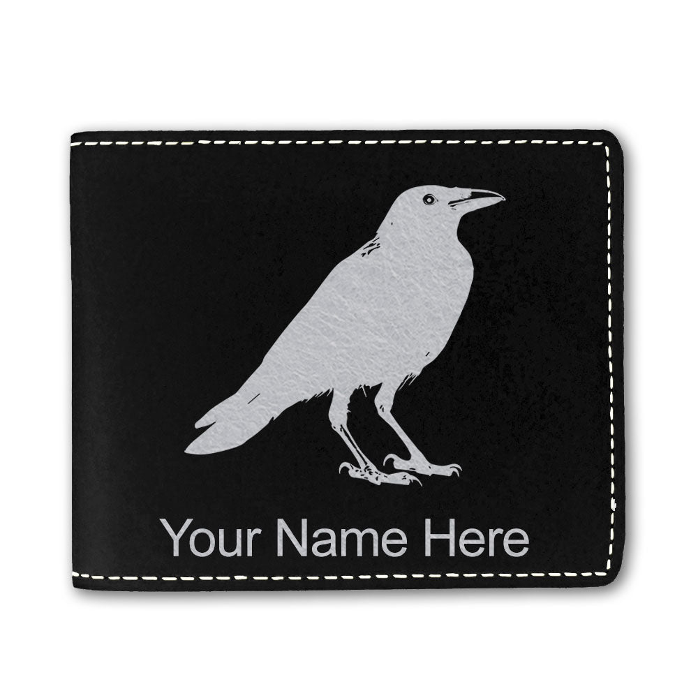 Faux Leather Bi-Fold Wallet, Crow, Personalized Engraving Included