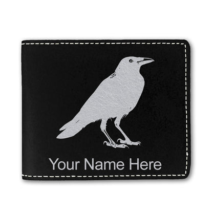 Faux Leather Bi-Fold Wallet, Crow, Personalized Engraving Included