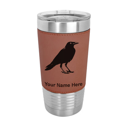 20oz Faux Leather Tumbler Mug, Crow, Personalized Engraving Included - LaserGram Custom Engraved Gifts