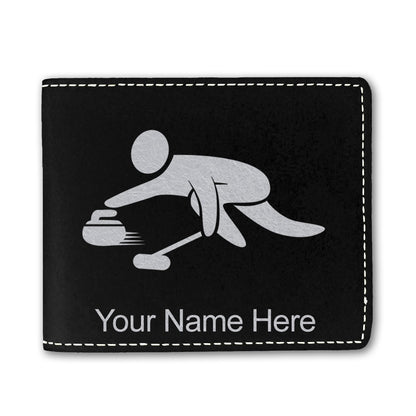 Faux Leather Bi-Fold Wallet, Curling Figure, Personalized Engraving Included