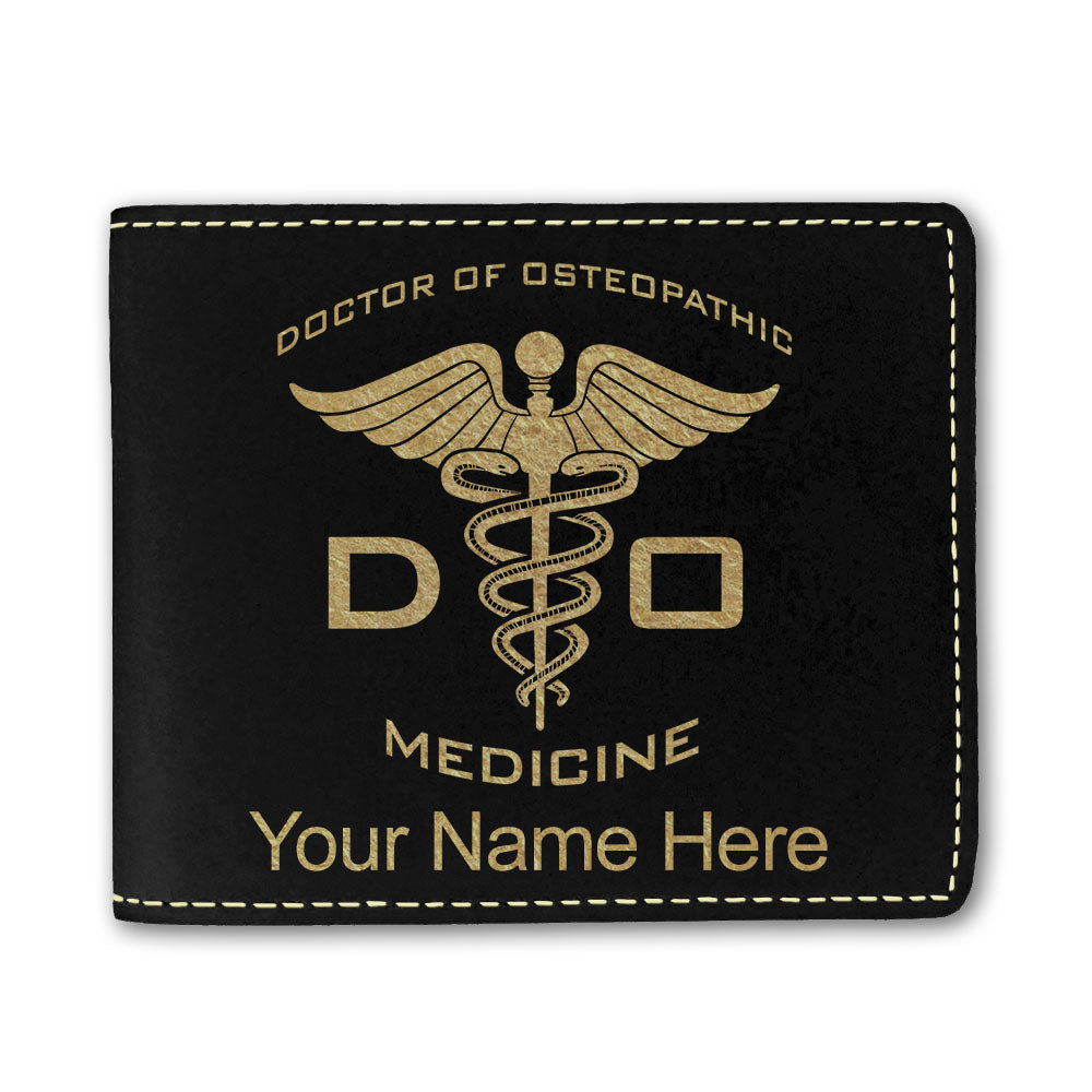 Faux Leather Bi-Fold Wallet, DO Doctor of Osteopathic Medicine, Personalized Engraving Included