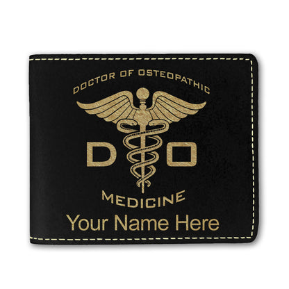 Faux Leather Bi-Fold Wallet, DO Doctor of Osteopathic Medicine, Personalized Engraving Included