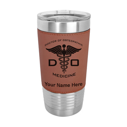 20oz Faux Leather Tumbler Mug, DO Doctor of Osteopathic Medicine, Personalized Engraving Included - LaserGram Custom Engraved Gifts