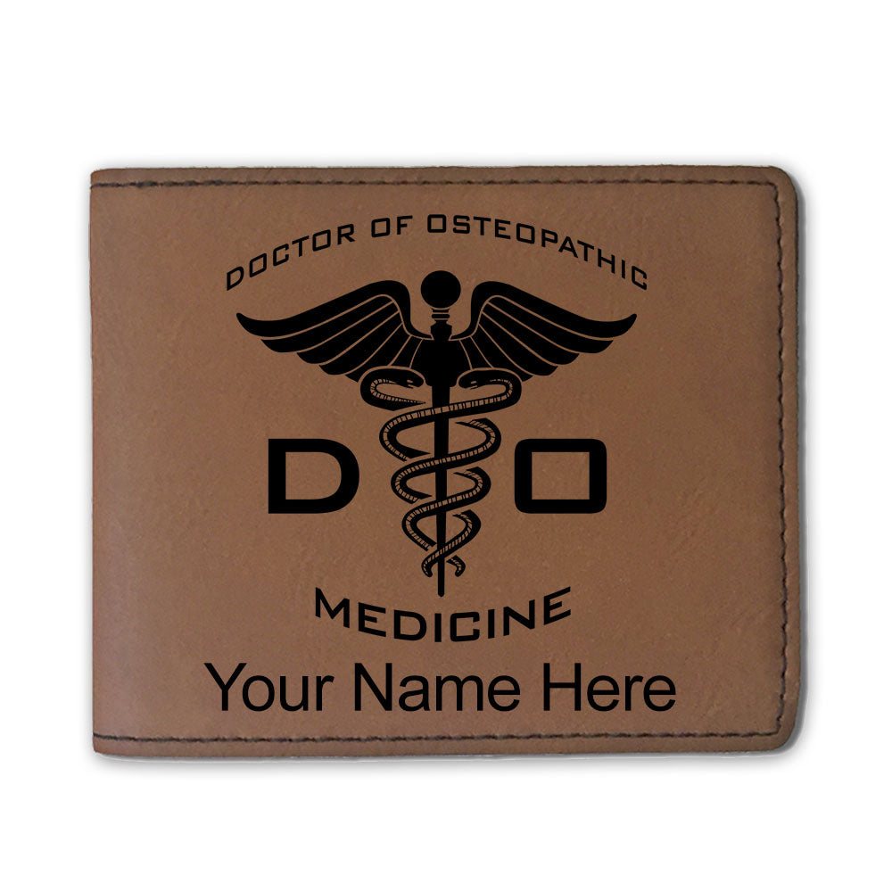 Faux Leather Bi-Fold Wallet, DO Doctor of Osteopathic Medicine, Personalized Engraving Included