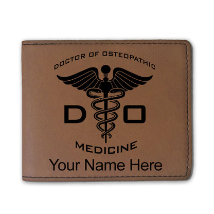 Faux Leather Bi-Fold Wallet, DO Doctor of Osteopathic Medicine, Personalized Engraving Included