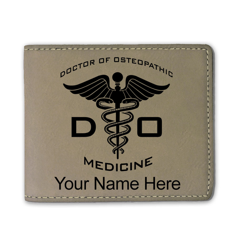 Faux Leather Bi-Fold Wallet, DO Doctor of Osteopathic Medicine, Personalized Engraving Included
