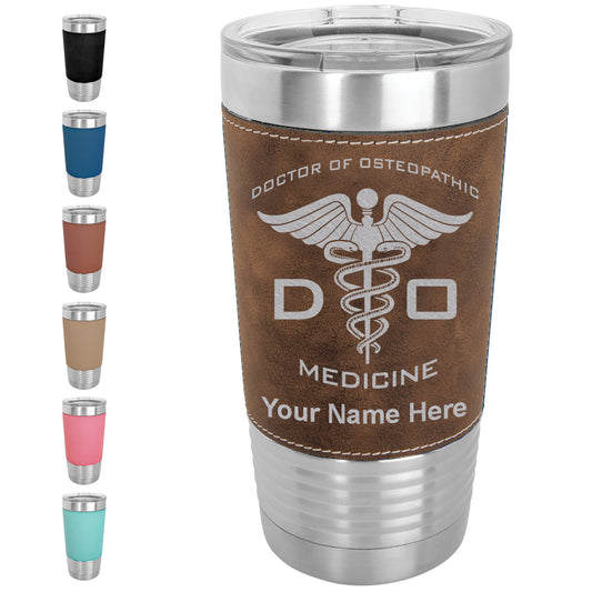 20oz Faux Leather Tumbler Mug, DO Doctor of Osteopathic Medicine, Personalized Engraving Included - LaserGram Custom Engraved Gifts