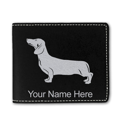 Faux Leather Bi-Fold Wallet, Dachshund Dog, Personalized Engraving Included
