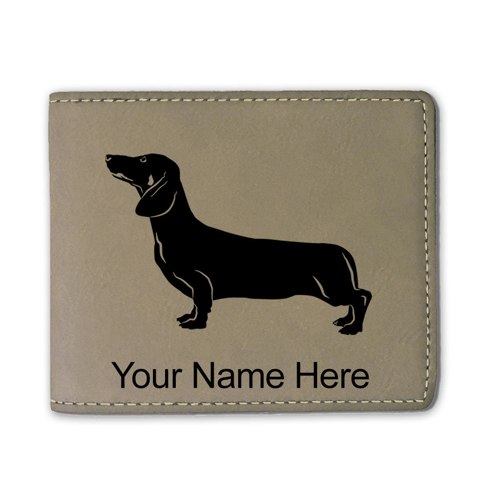 Faux Leather Bi-Fold Wallet, Dachshund Dog, Personalized Engraving Included