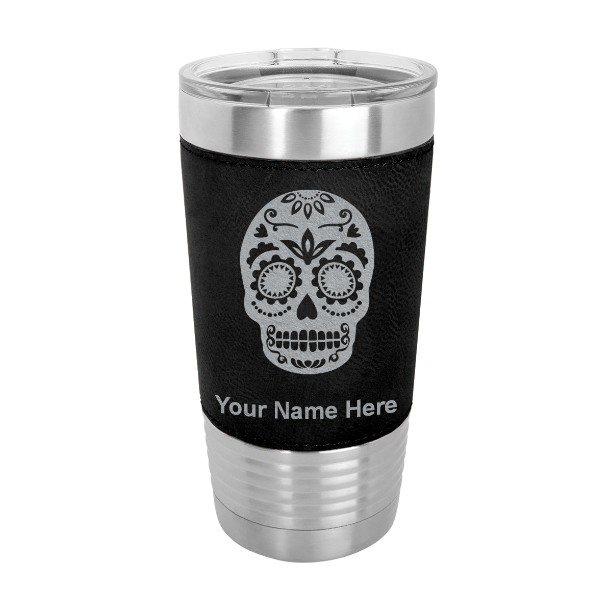 20oz Faux Leather Tumbler Mug, Day of the Dead, Personalized Engraving Included - LaserGram Custom Engraved Gifts