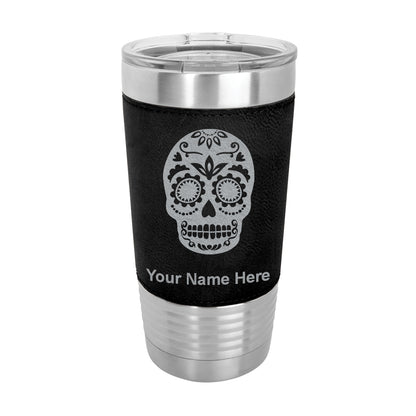 20oz Faux Leather Tumbler Mug, Day of the Dead, Personalized Engraving Included - LaserGram Custom Engraved Gifts