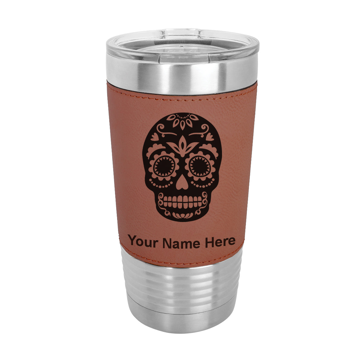 20oz Faux Leather Tumbler Mug, Day of the Dead, Personalized Engraving Included - LaserGram Custom Engraved Gifts