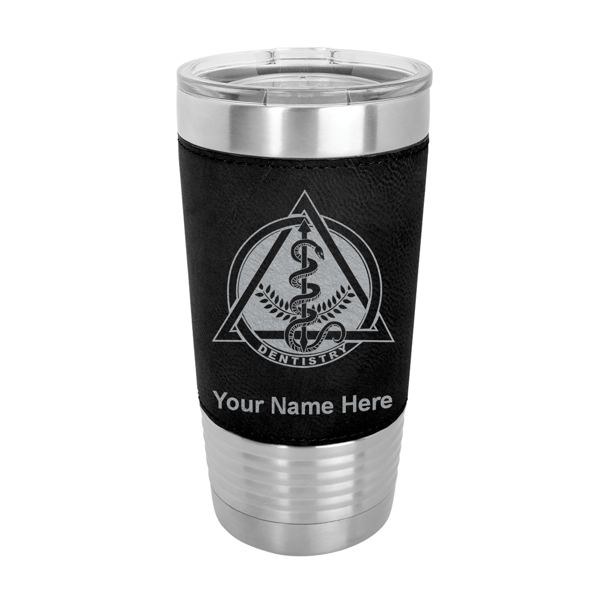 20oz Faux Leather Tumbler Mug, Dentist Symbol, Personalized Engraving Included - LaserGram Custom Engraved Gifts