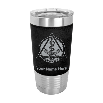 20oz Faux Leather Tumbler Mug, Dentist Symbol, Personalized Engraving Included - LaserGram Custom Engraved Gifts
