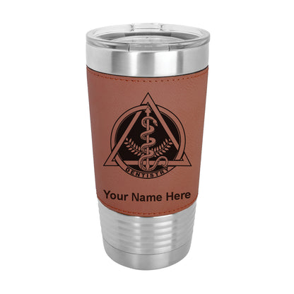 20oz Faux Leather Tumbler Mug, Dentist Symbol, Personalized Engraving Included - LaserGram Custom Engraved Gifts
