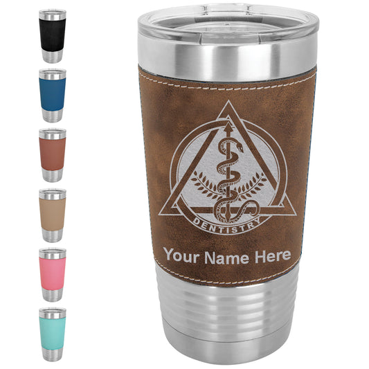 20oz Faux Leather Tumbler Mug, Dentist Symbol, Personalized Engraving Included - LaserGram Custom Engraved Gifts