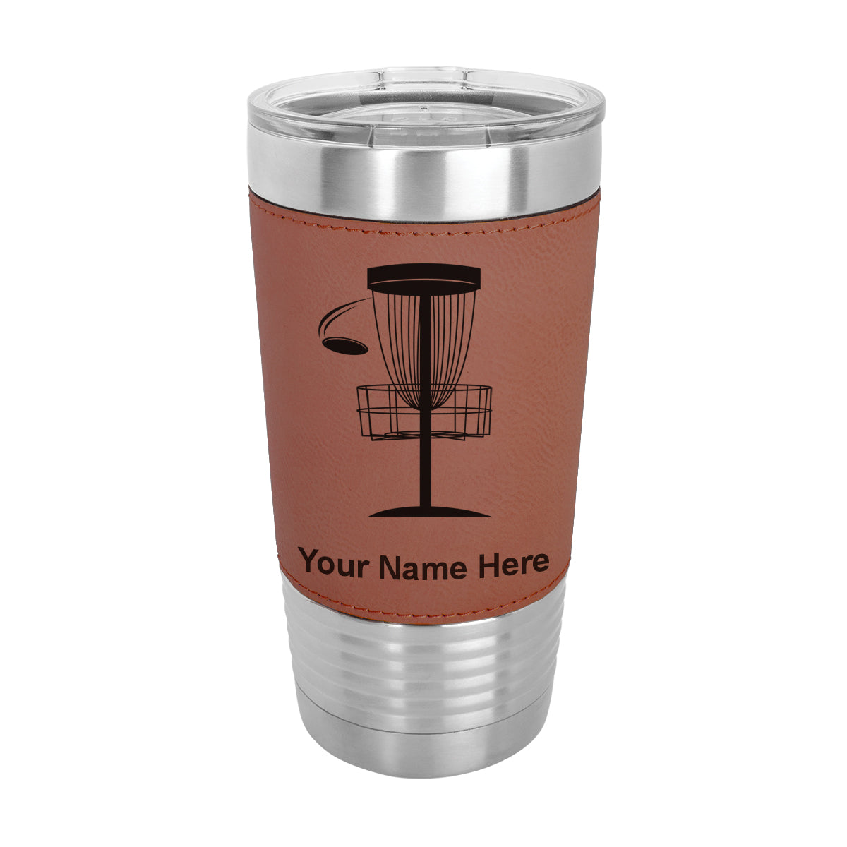 20oz Faux Leather Tumbler Mug, Disc Golf, Personalized Engraving Included - LaserGram Custom Engraved Gifts